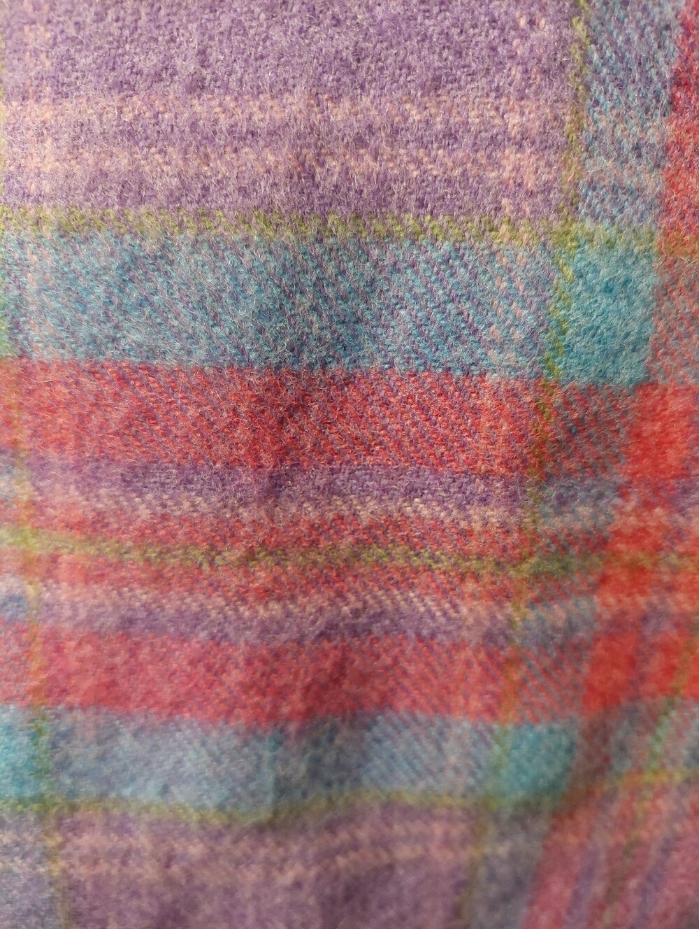 John Hanly Scarf pink & teal Plaid Fringe 100% Extra Fine Merino Wool 11.5"×62" - Picture 3 of 4